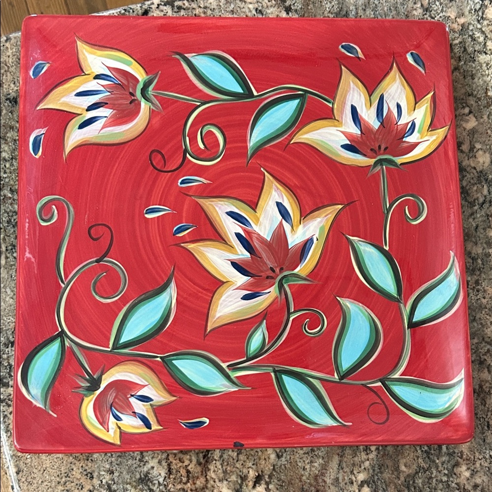 Southern Living At Home Red Floral Square Plate or Tray